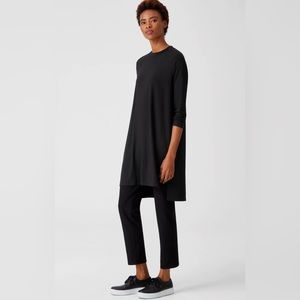 EILEEN FISHER Long Sleeve Crew Neck Hi-Lo Tunic Top Viscose/Spandex Black Sz L